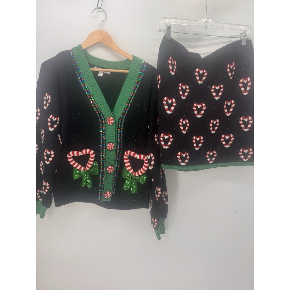 Celebrate Together Size M/L Ugly Christmas Cardigan And Skirt Sweater Suit 2 Pie